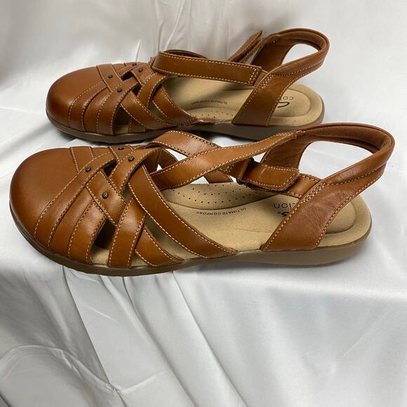 Clarks Collection Women's Comfort Fisherman Sandals Tan Leather Size 8  L:9.5" - Picture 8 of 14